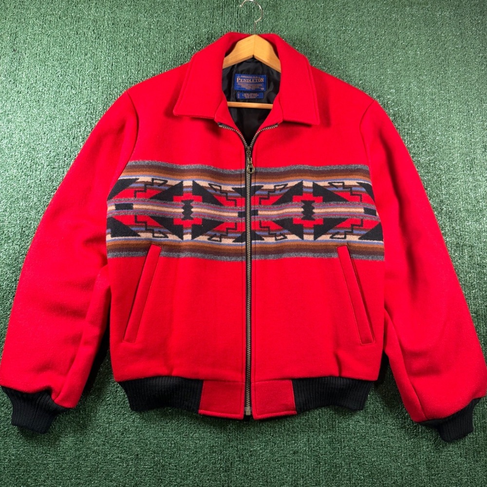 Vintage Pendleton Bomber Jacket Mens M Red Wool Western Southwestern USA Made